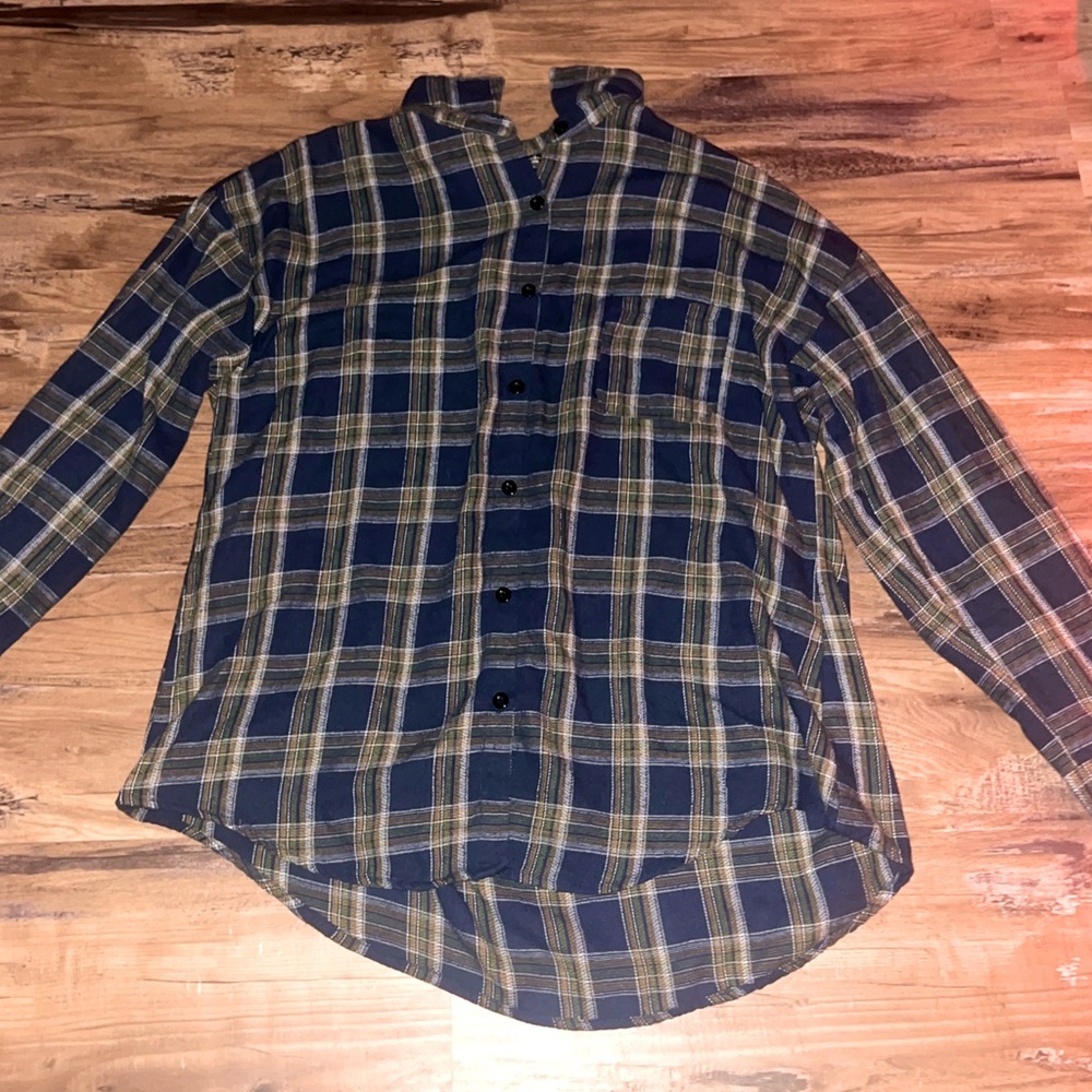 blue flannel, shein, size large